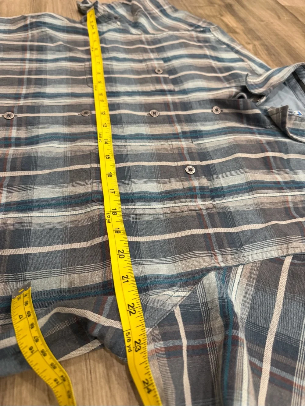 KÜHL Skorpio Men’s XL Blue Plaid Linen Cotton Short Sleeve Button Up Shirt